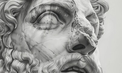 Fototapeta premium Hyper-realistic drawing of a classic Greek sculpture, capturing the intricate details and lifelike appearance of ancient art