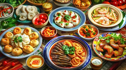 A Table Full of Delicious Asian Food