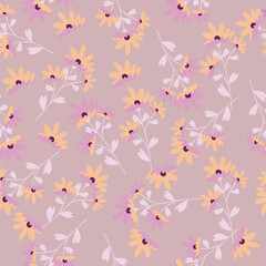 Hand drawing floral seamless pattern with cotton twigs and berries bouquets on a beige background. Winter Christmas themed background. Botanical illustration