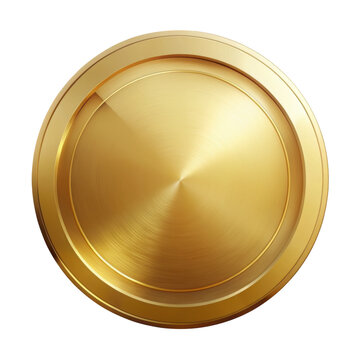 A round gold shield isolated on a transparent background, perfect for security and heraldic themes. PNG.
