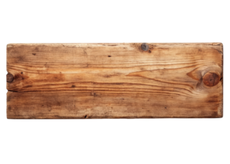 A single rustic wooden plank isolated on a transparent background, ideal for construction and decoration themes. PNG.
