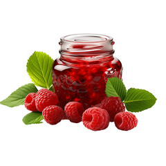 Raspberry Jam in Glass Jar Isolated On Transparent Background