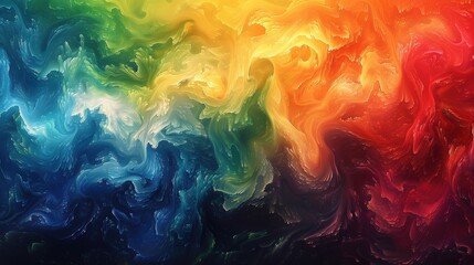 Fototapeta premium An abstract burst of rainbow colors blending seamlessly, featuring swirling ink and paint on a vibrant background, with a fluid, cloud-like texture and artistic energy