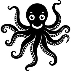 funny Octopus black vector silhouette