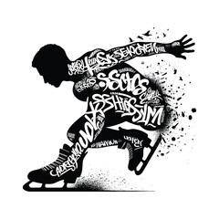 Fototapeta premium Figure Skating, ice skating male player in graffiti tags, street art pattern illustration, emblem shield badge