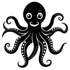 funny Octopus black vector silhouette