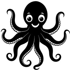 funny Octopus black vector silhouette