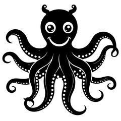 funny Octopus black vector silhouette