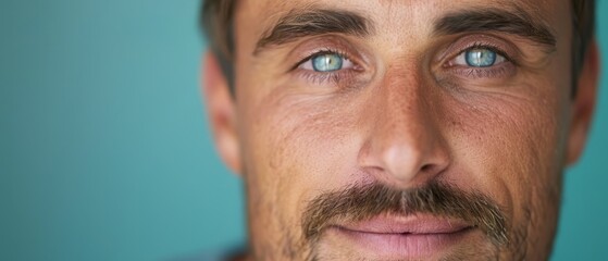 Obraz premium blue eyes, mustached brow