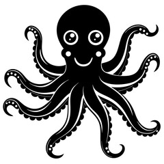 funny Octopus black vector silhouette