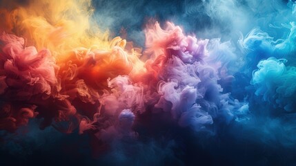 Naklejka premium A high-resolution abstract background with swirling rainbow ink and paint, featuring a burst of color and cloud-like blends that capture the essence of artistic energy