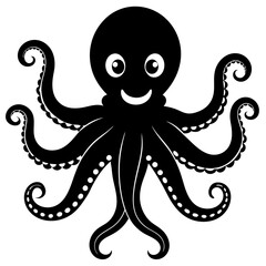 funny Octopus black vector silhouette