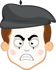vector illustration face character of street artist mime cartoon, with an angry expression