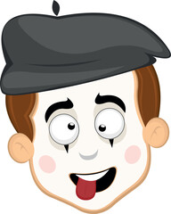 vector illustration face character of street artist mime cartoon, making crazy and funny expression, with squinty eyes and tongue sticking out