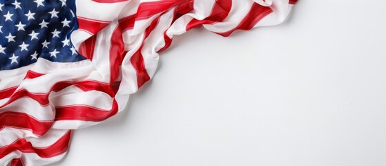  Red, white, and blue American flag against a white background Inset for text or image