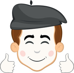 vector illustration face character of street artist mime cartoon, with a happy expression and his hands with the thumbs up