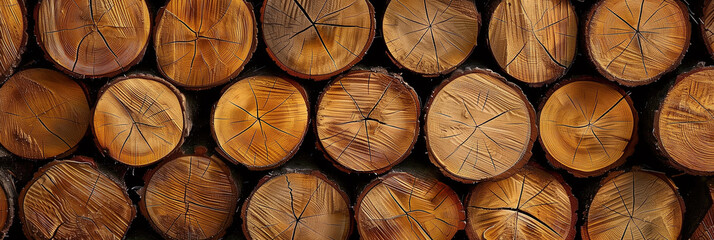 Fototapeta premium Background of cut logs close up 