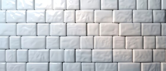  A close-up of a white tiled wall with two black and white clocks, one on each side