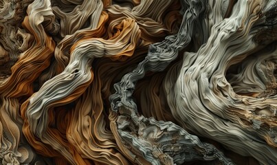 Earth-toned yarns intricately knotted into a rustic, abstract landscape, blending natural colors and organic shapes