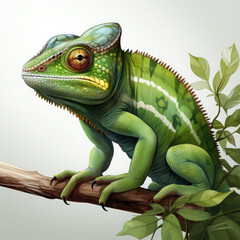 Obraz premium Watercolor Green color chameleon close up, clipart Illustration, Generative Ai