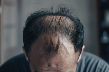 Fototapeta premium Close up Man with little hair due to alopecia or hair loss Isolated on white background