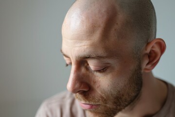 Fototapeta premium Close up Man with little hair due to alopecia or hair loss Isolated on white background