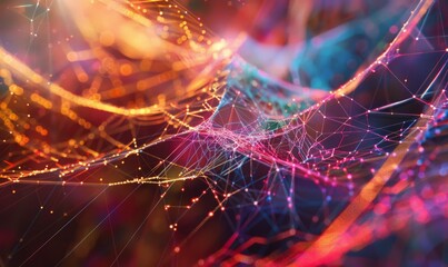 Intricate web of multicolored threads forming a mesmerizing geometric design, capturing the beauty of precision and chaos