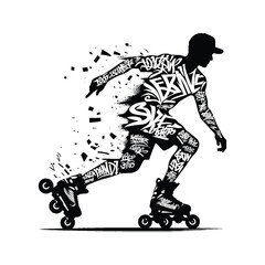 Obraz premium Inline Skating, roller skate male player in graffiti tags, street art pattern illustration, emblem shield badge