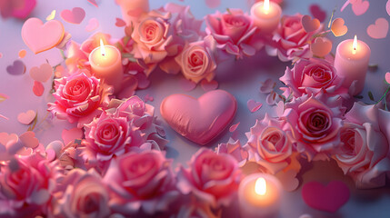 Romantic Evening: Heart of Roses and Candlelight Arrangement