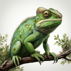 Obraz premium Watercolor Green color chameleon close up, clipart Illustration, Generative Ai