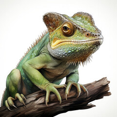 Obraz premium Watercolor Green color chameleon close up, clipart Illustration, Generative Ai