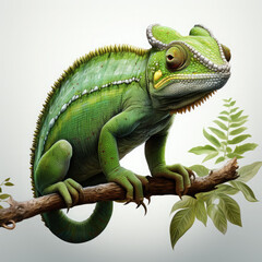 Obraz premium Watercolor Green color chameleon close up, clipart Illustration, Generative Ai