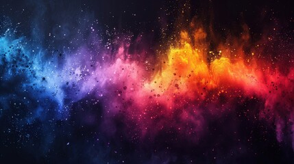 Naklejka premium A vivid and abstract design with a rainbow powder splash, featuring paint bursts, ink splatter, and dust effects on a textured white and black background