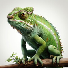 Obraz premium Watercolor Green color chameleon close up, clipart Illustration, Generative Ai