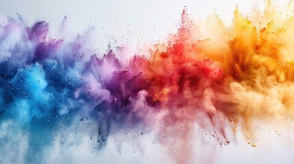 Fototapeta premium A dynamic color powder splash with rainbow hues, creating an abstract background with paint-like explosions and vibrant dust bursts on a white texture