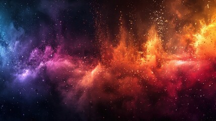 Naklejka premium An energetic abstract background showcasing a rainbow powder splash, with color explosions, dust clouds, and ink splatter effects on a black spray texture