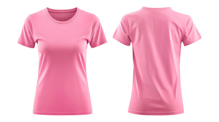 Pink blank t shirt template from two sides isolated on transparent white background, clipping path