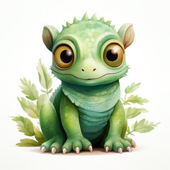 Fototapeta premium Watercolor Green color chameleon close up, clipart Illustration, Generative Ai