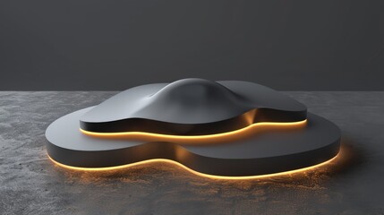 Obraz premium Minimal black podium is illuminated with orange lights, creating a captivating backdrop for product displays