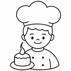 Chef with a cake cartoon realistic isolated illustration
