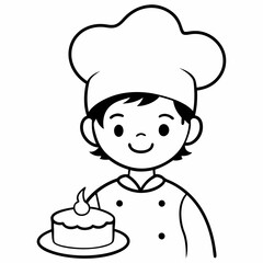 Chef with a cake cartoon realistic isolated illustration