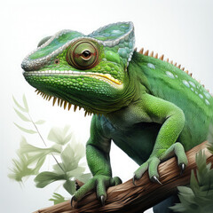 Obraz premium Watercolor Green color chameleon close up, clipart Illustration, Generative Ai