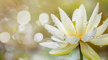 Water Droplets on a White Lotus Flower