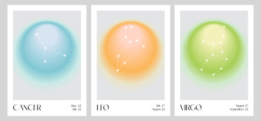 Aura Gradient Zodiac poster. Cancer, Leo, Virgo Wall Art. Y2k style blurred gradient. Astrology print. Colourful spiritual poster. Futurism vector art. Print, wallpaper, web template.