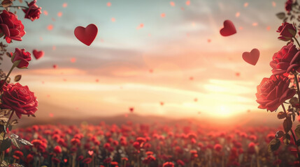 Obraz premium Romantic Sunset in a Heartful Flower Field