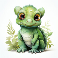 Obraz premium Watercolor Green color chameleon close up, clipart Illustration, Generative Ai