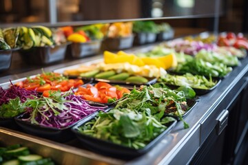 Fresh vegetables in a salad bar at a restaurant. Selective focus