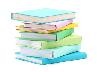 Stack of colorful books isolated on white