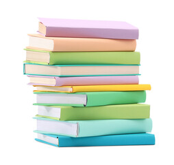 Stack of colorful books isolated on white