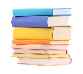 Stack of colorful books isolated on white